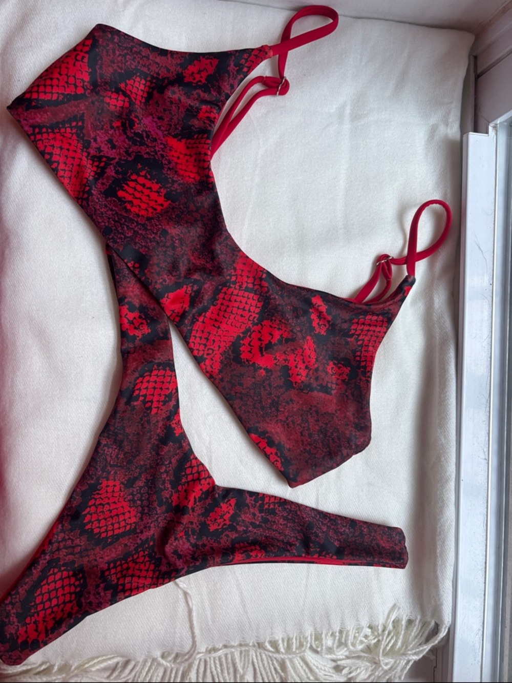 Zaful Red & Black Snake-Print Bikini Set